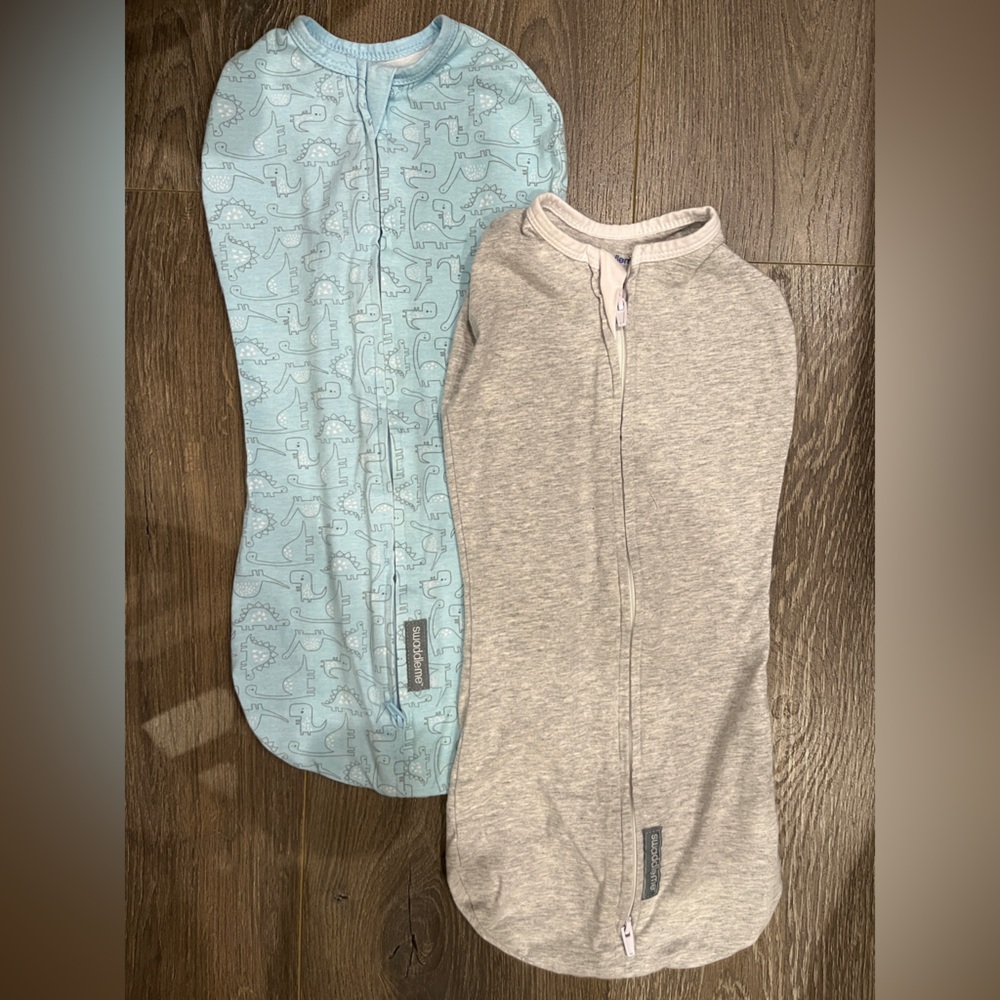 SwaddleMe Cozy Gray and Dinosaur Blue Swaddles
